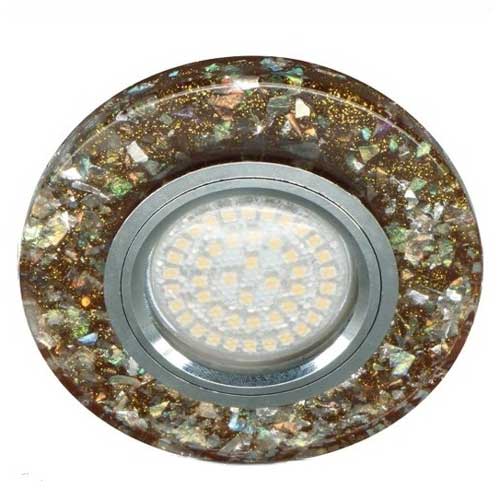 Точечный врезной светильник с подсветкой 8585-2 MR16 GU5.3 50W круг мерцающий коричневый серебро Feron