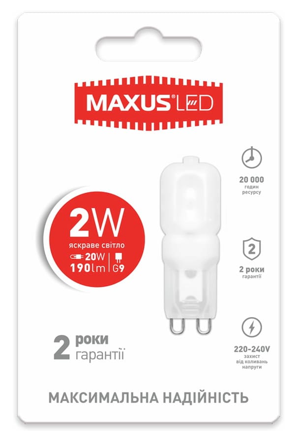 Світлодіодна лампа 1-LED-202 JC G9 2W 4100K 220V Maxus