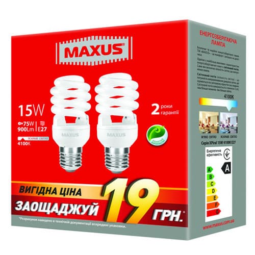 Люмінесцентна лампа 2-ESL-200-P XPiral 15W 4100K E27 220V Maxus
