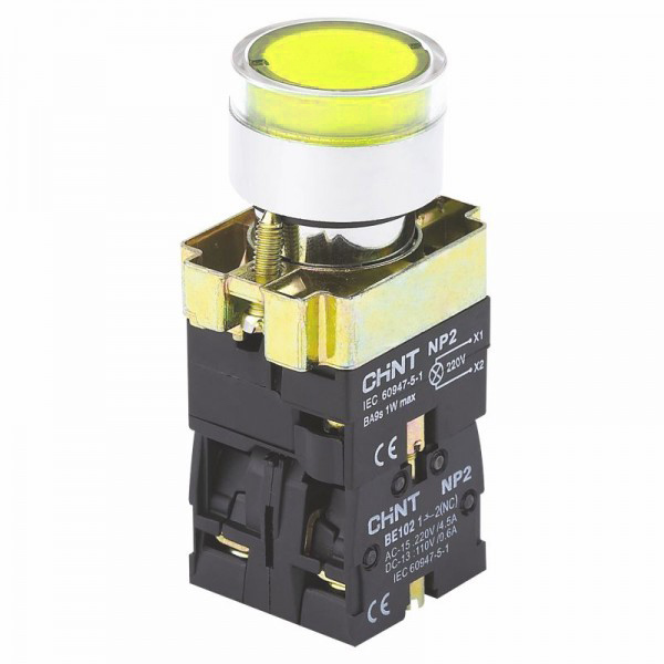 Кнопка NP2-BW3565 1NO+1NC 220В с LED подсветкой желтая 574303 CHINT
