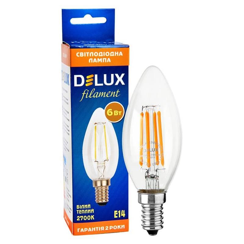 Светодиодная лампа Filament BL37B 90011683 свеча E14 6W 2700K 220V Delux - Фото 1