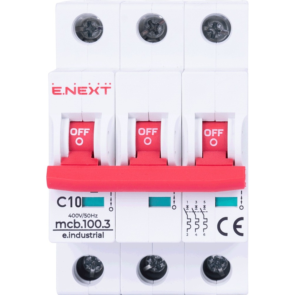 Автоматичний вимикач 10A 10kA 3 полюси тип C e.industrial.mcb.100.3.C10 i0180020 E.NEXT - Фото 2