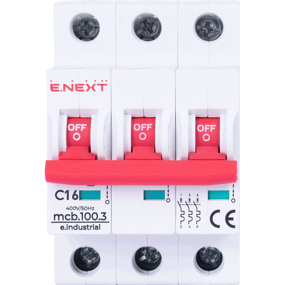 Автоматичний вимикач 16A 10kA 3 полюси тип C e.industrial.mcb.100.3.C16 i0180021 E.NEXT - Фото 2