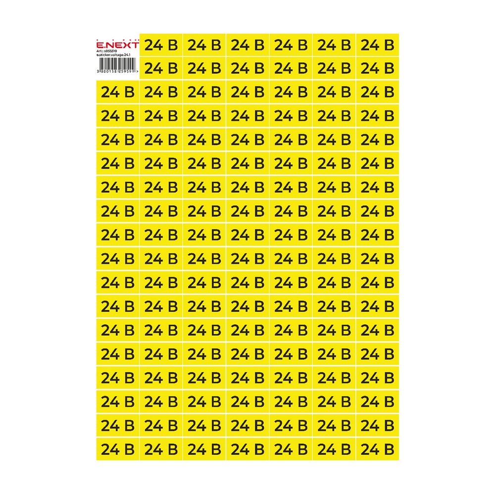 Самоклеюча наклейка "24В" e.sticker.voltage.24.1 40х20мм жовто-чорна 102 шт/лист s053310 ENEXT