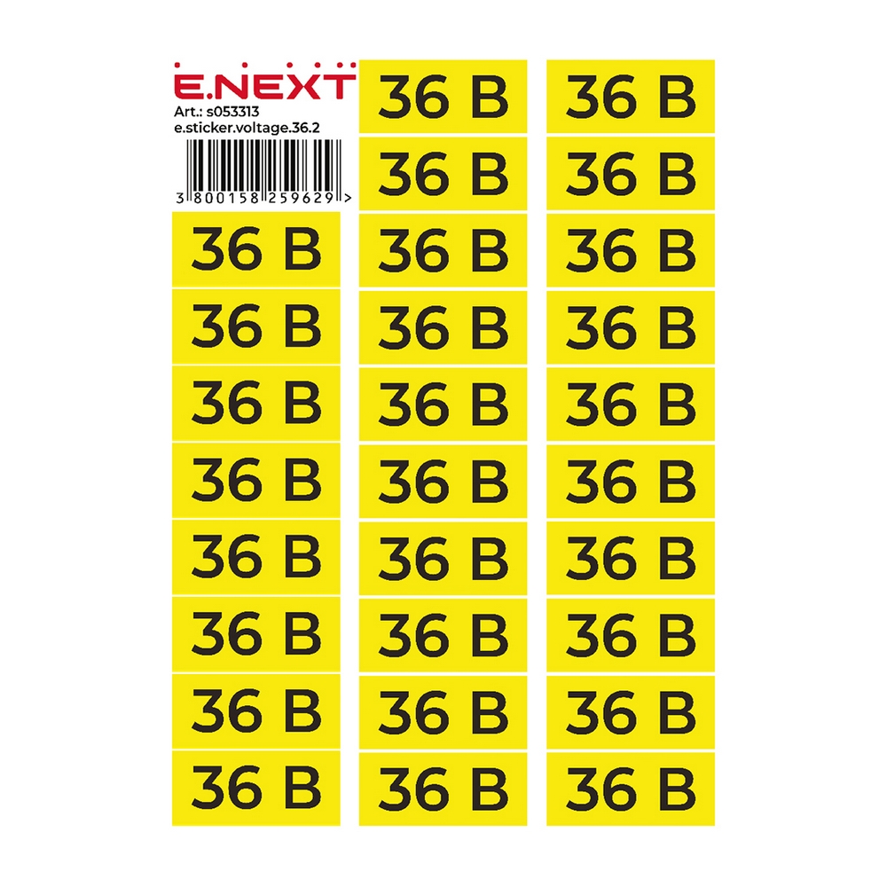 Самоклеющаяся наклейка "36В" e.sticker.voltage.36.2 90х38мм желто-черная 26 шт/лист s053313 ENEXT