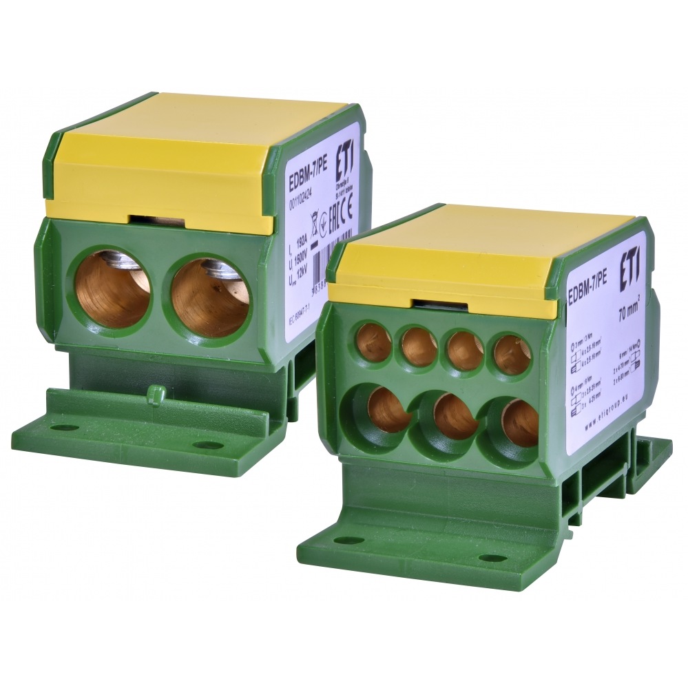 Блок распределительный EDBM-7/PE 192A 1 полюс 1 вход 8 выходов зеленый+желтый 001102424 ETI