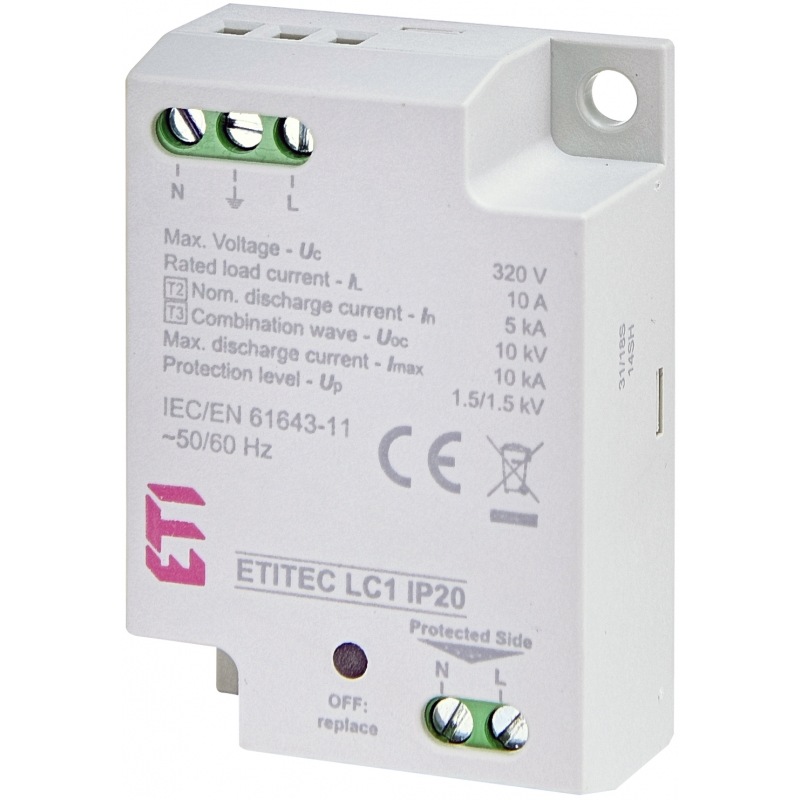 Пристрій захисту від імпульсної перенапруги ETITEC LC1 IP20 для LED освітлення 20kA 3 полюси 002442980 ETI