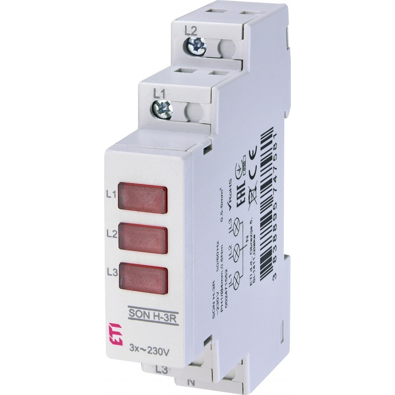 Модульный сигнальный индикатор SON H-3R 3 лампы красный 240V IP20 002471552 ETI