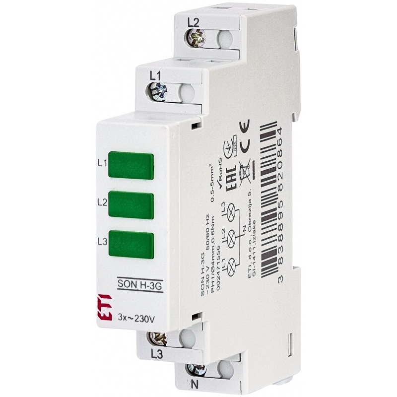 Модульный сигнальный индикатор SON H-3G 3 лампы зеленый 240V IP20 002471556 ETI