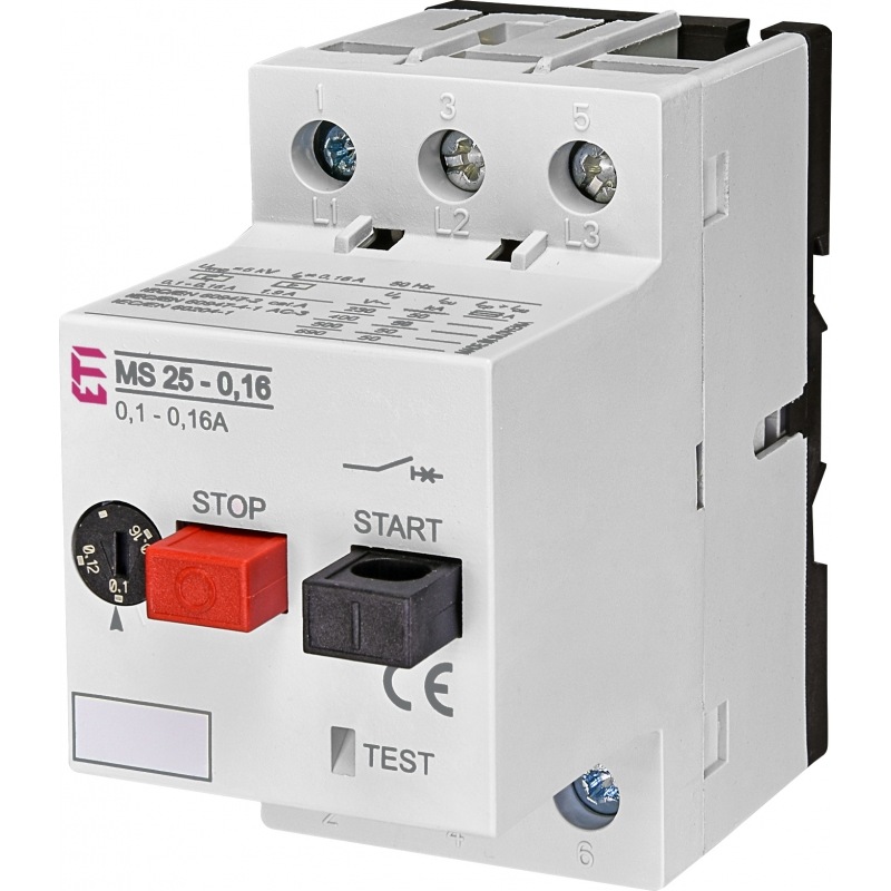 Автомат для защиты электродвигателя MS25-0,16 0,1-0,16A 50kA 004600010 ETI - Фото 1