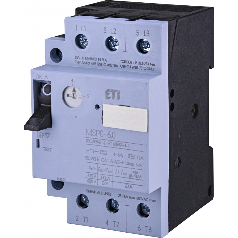 Автомат для захисту електродвигуна MSP0-6,0 4-6A 100kA 004646623 ETI - Фото 1