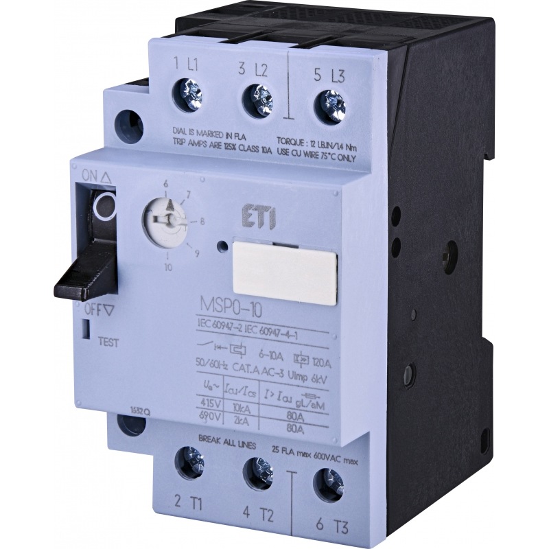Автомат для захисту електродвигуна MSP0-10 6,0-10A 10kA 004646624 ETI - Фото 1