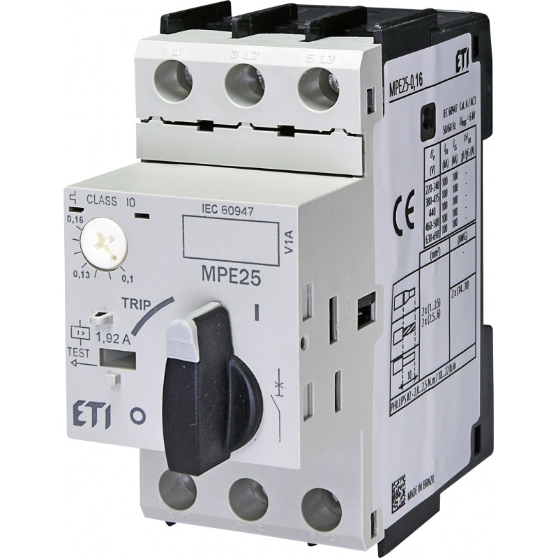 Автомат для захисту електродвигуна MPE25-0,16 0,1-0,16A 100kA 004648001 ETI - Фото 1