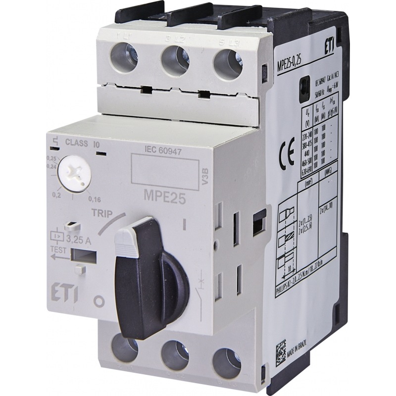 Автомат для захисту електродвигуна MPE25-0,25 0,16-0,25A 100kA 004648002 ETI - Фото 1