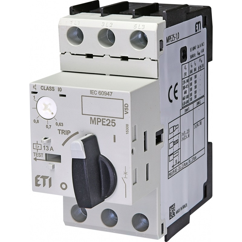 Автомат для захисту електродвигуна MPE25-1,0 0,63-1A 100kA 004648005 ETI - Фото 1