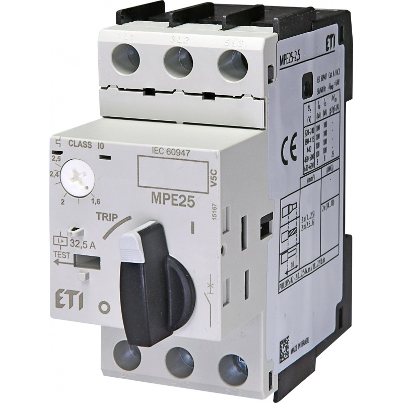 Автомат для захисту електродвигуна MPE25-2,5 1,6-2,5A 100kA 004648007 ETI - Фото 1