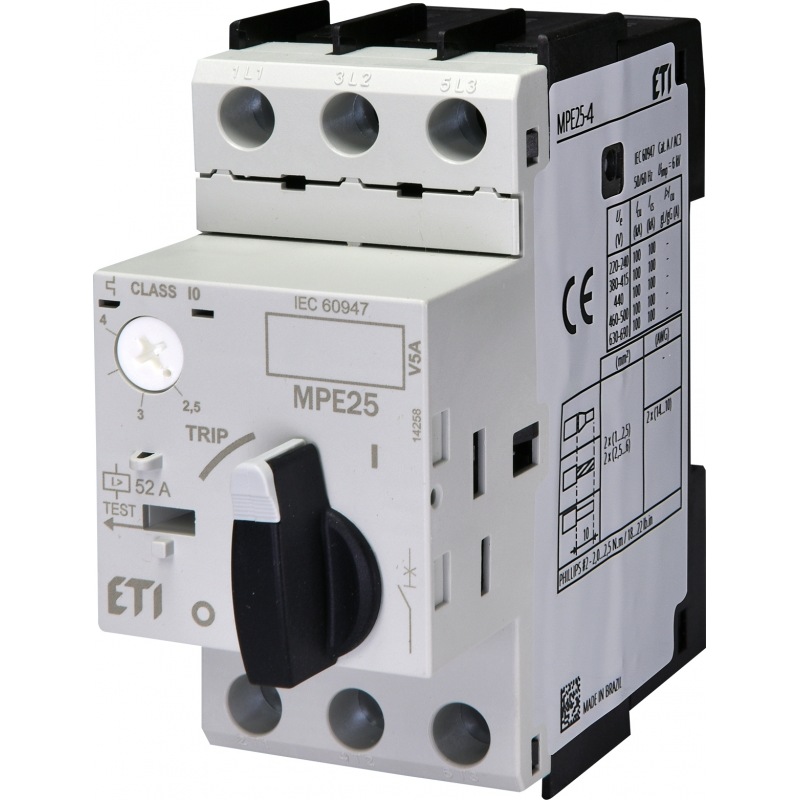 Автомат для защиты электродвигателя MPE25-4,0 2,5-4A 100kA 004648008 ETI - Фото 1