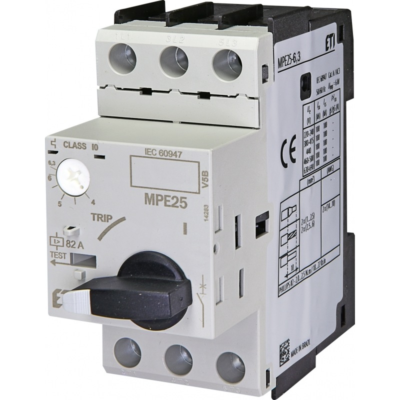 Автомат для защиты электродвигателя MPE25-6,3 4,0-6,3A 100kA 004648009 ETI - Фото 1