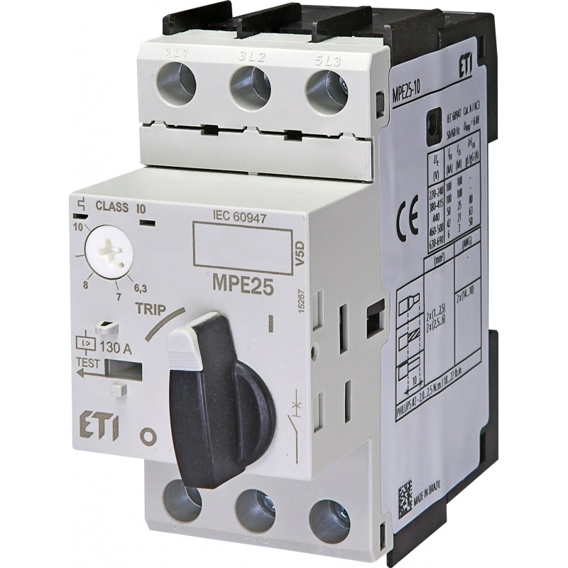 Автомат для защиты электродвигателя MPE25-10 6,3-10A 50kA 004648010 ETI - Фото 1