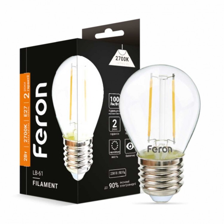 Світлодіодна лампа Feron LB-61 2W E27 2700K філамент 7514 Feron