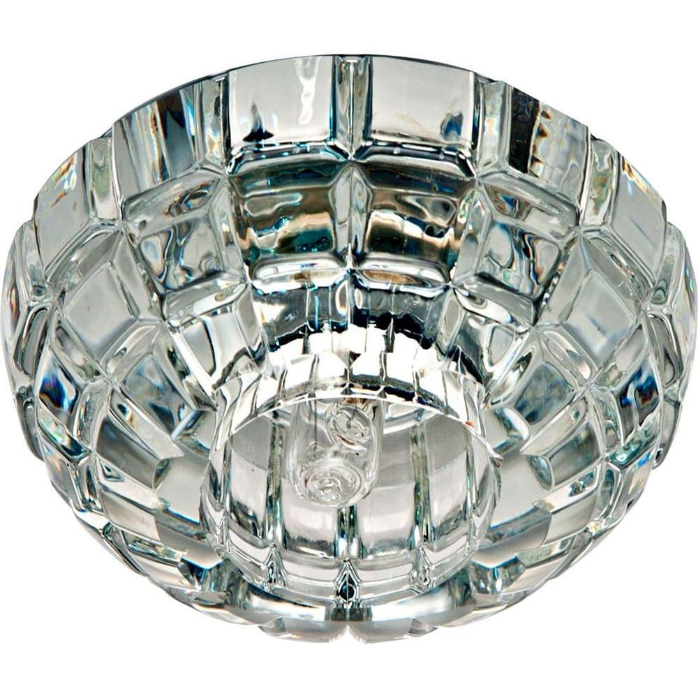 Точечный врезной светильник с подсветкой JD87 JCD9 G9 35W полусфера прозрачный хром Feron