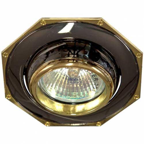 Точечный поворотный врезной светильник 305T MR16 GU5.3 50W многогранник черный-золото Feron