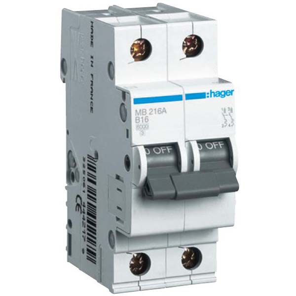 Автоматичний вимикач 1A 6kA 2 полюси тип C MC201A Hager