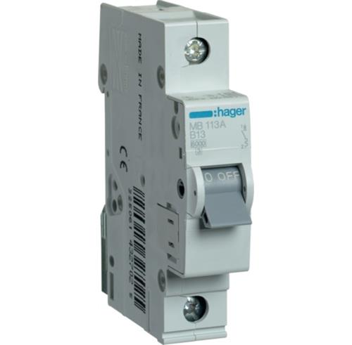 Автоматичний вимикач 13A 6kA 1 полюс тип B MB113A Hager - Фото 1