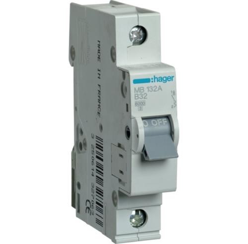 Автоматичний вимикач 32A 6kA 1 полюс тип B MB132A Hager - Фото 1