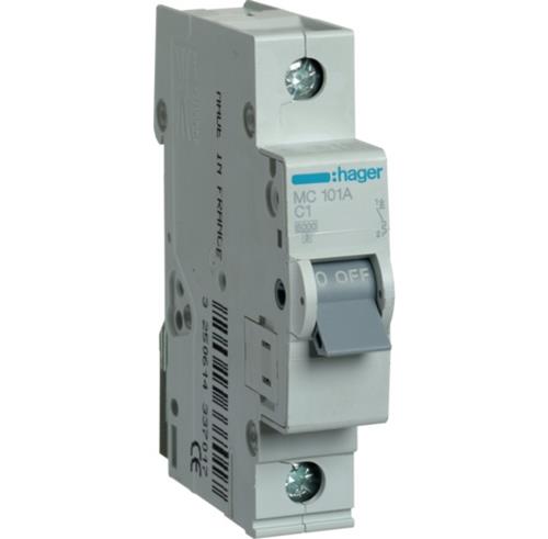 Автоматичний вимикач 1A 6kA 1 полюс тип C MC101A Hager - Фото 1