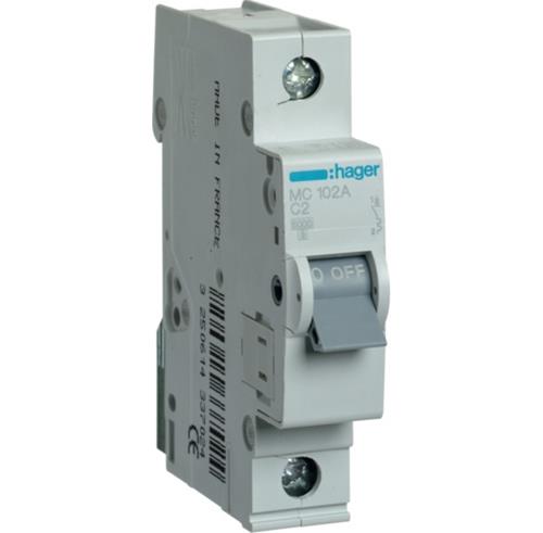 Автоматический выключатель 2A 6kA 1 полюс тип C MC102A Hager - Фото 1