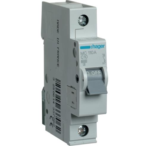 Автоматичний вимикач 10A 6kA 1 полюс тип C MC110A Hager - Фото 1