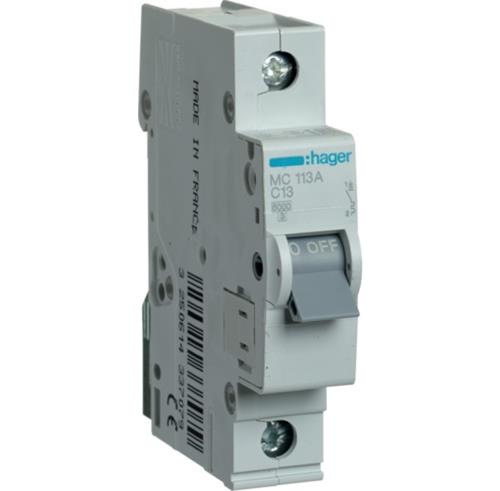 Автоматичний вимикач 13A 6kA 1 полюс тип C MC113A Hager - Фото 1