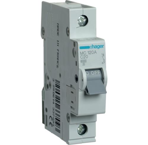 Автоматический выключатель 20A 6kA 1 полюс тип C MC120A Hager - Фото 1