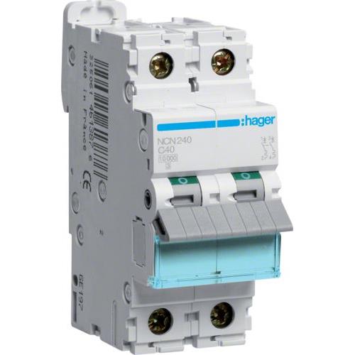 Автоматичний вимикач 40A 10kA 2 полюси тип C NCN240 Hager