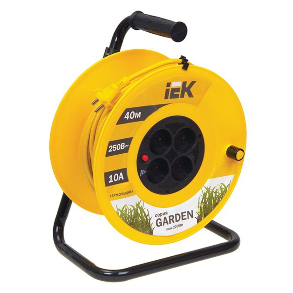Подовжувач на котушці УК20 Garden із термозахистом жовтий 20м 4 гнізда без заземлення IP20 1650W WKP23-06-04-20 IEK