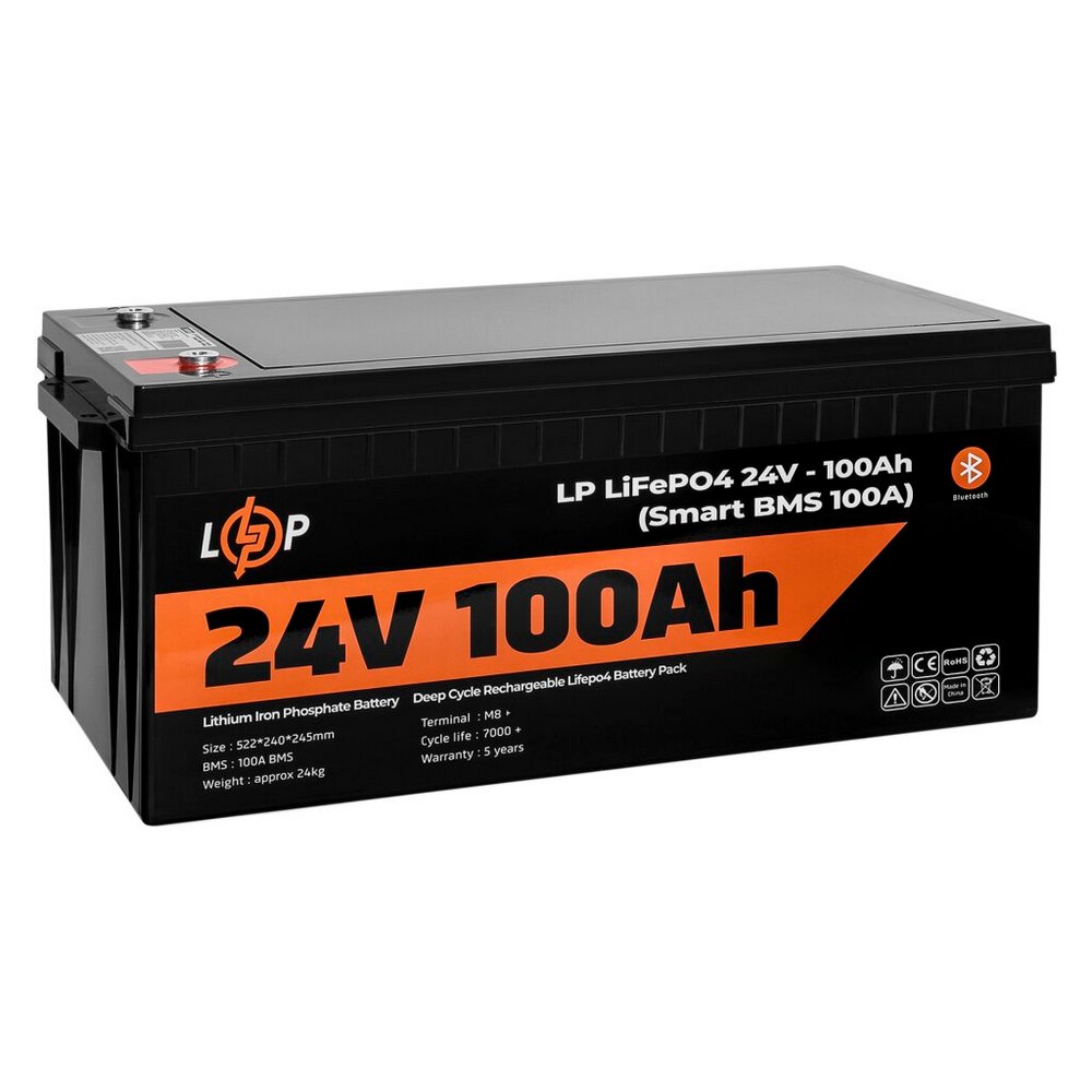 Акумулятор LP LiFePO4 для ДБЖ 24V (25,6V) 100Ah (2560Wh) (Smart BMS 100А) з BT пластик 20200 LogicPower - Фото 4