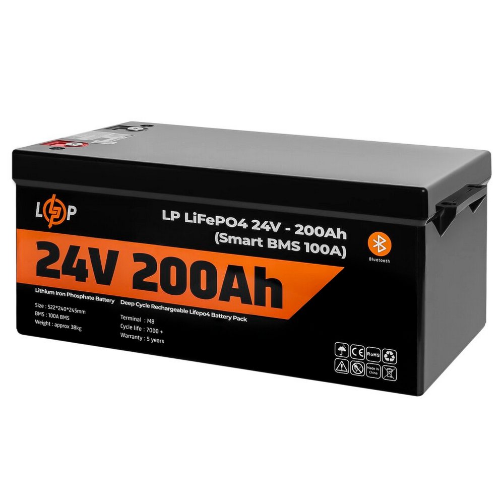 Акумулятор LP LiFePO4 для ДБЖ 24V (25,6V) 200Ah (5120Wh) (Smart BMS 100А) з BT пластик 20201 LogicPower - Фото 3