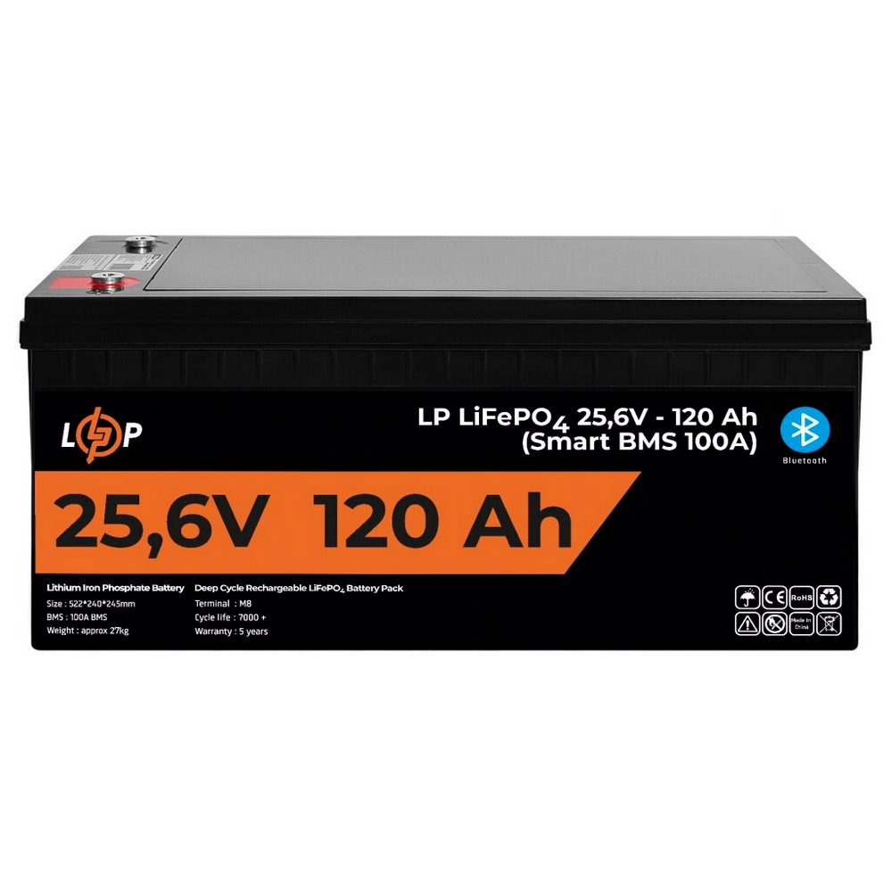 Акумулятор LP LiFePO4 25,6V 120Ah (3072Wh) (Smart BMS 100А) з BT пластик для ДБЖ 22424 LogicPower - Фото 1