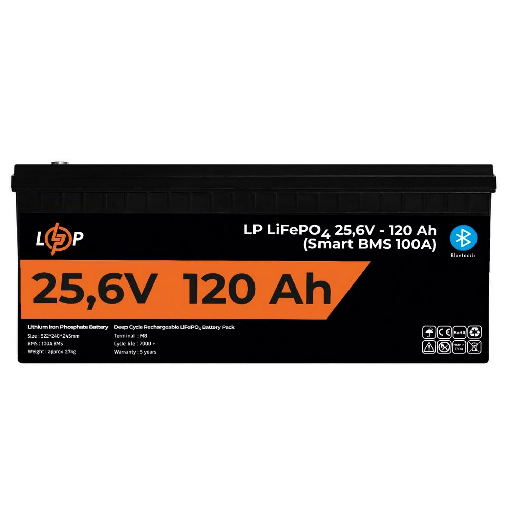 Акумулятор LP LiFePO4 25,6V 120Ah (3072Wh) (Smart BMS 100А) з BT пластик для ДБЖ 22424 LogicPower - Фото 2