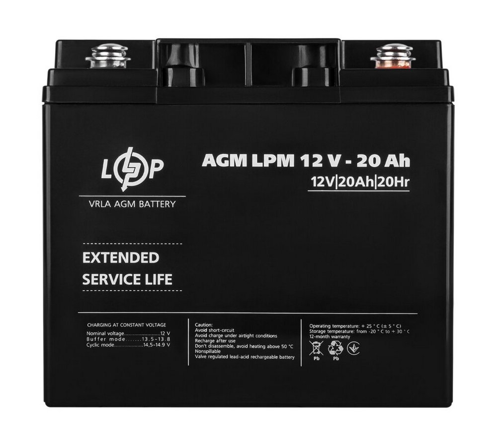 Акумулятор AGM LPM 12V 20Ah під болт М5 22882 LogicPower