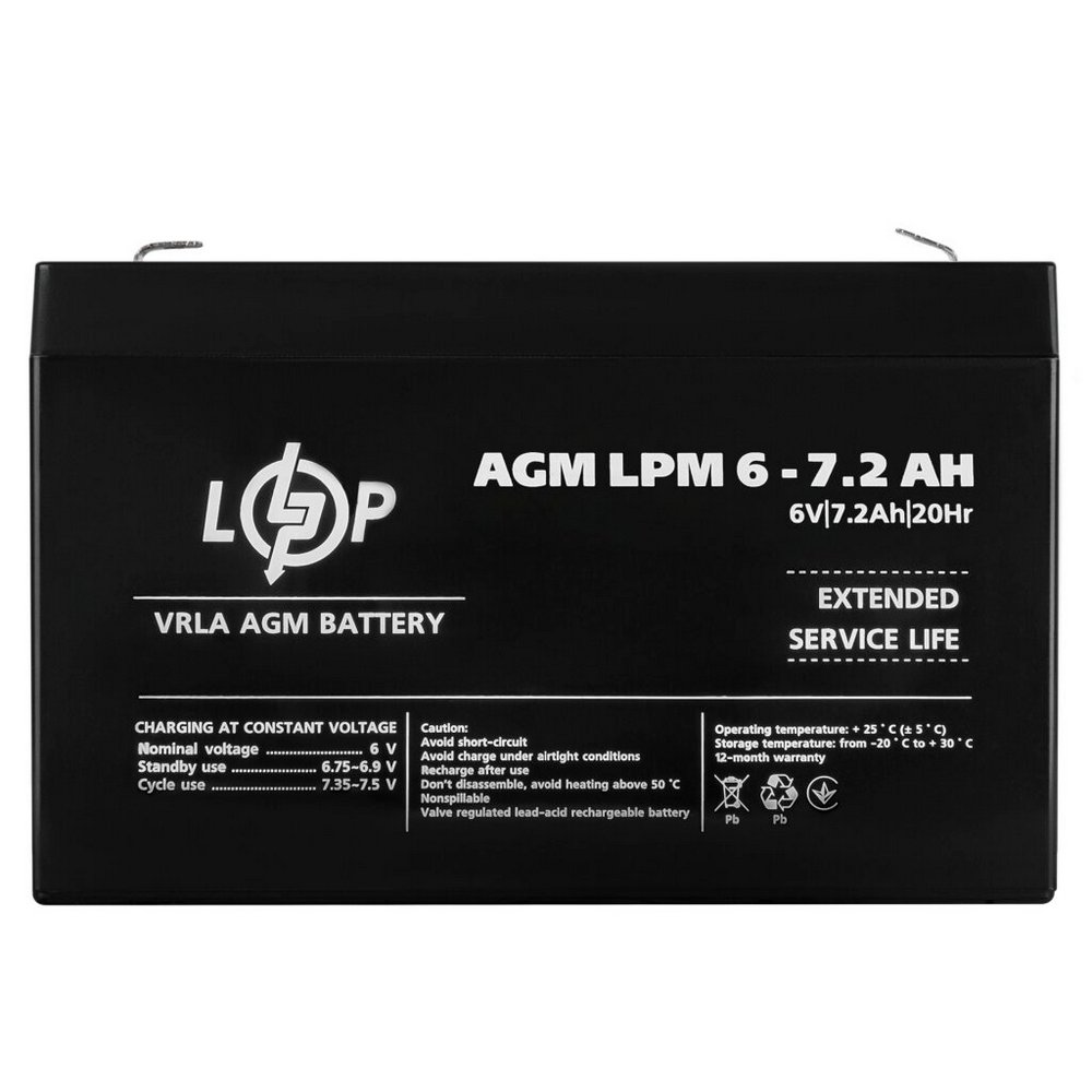 Акумулятор AGM LPM 6V 7.2Ah 3859 LogicPower - Фото 3
