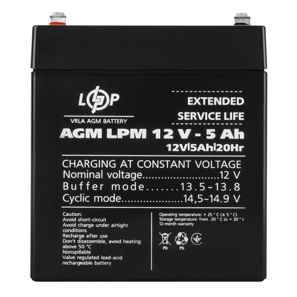 Акумулятор AGM LPM 12V 5Ah 3861 LogicPower - Фото 4