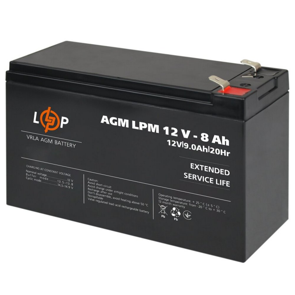 Акумулятор AGM LPM 12V 8Ah 3865 LogicPower - Фото 1