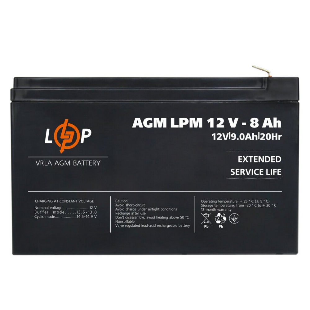 Акумулятор AGM LPM 12V 8Ah 3865 LogicPower - Фото 5