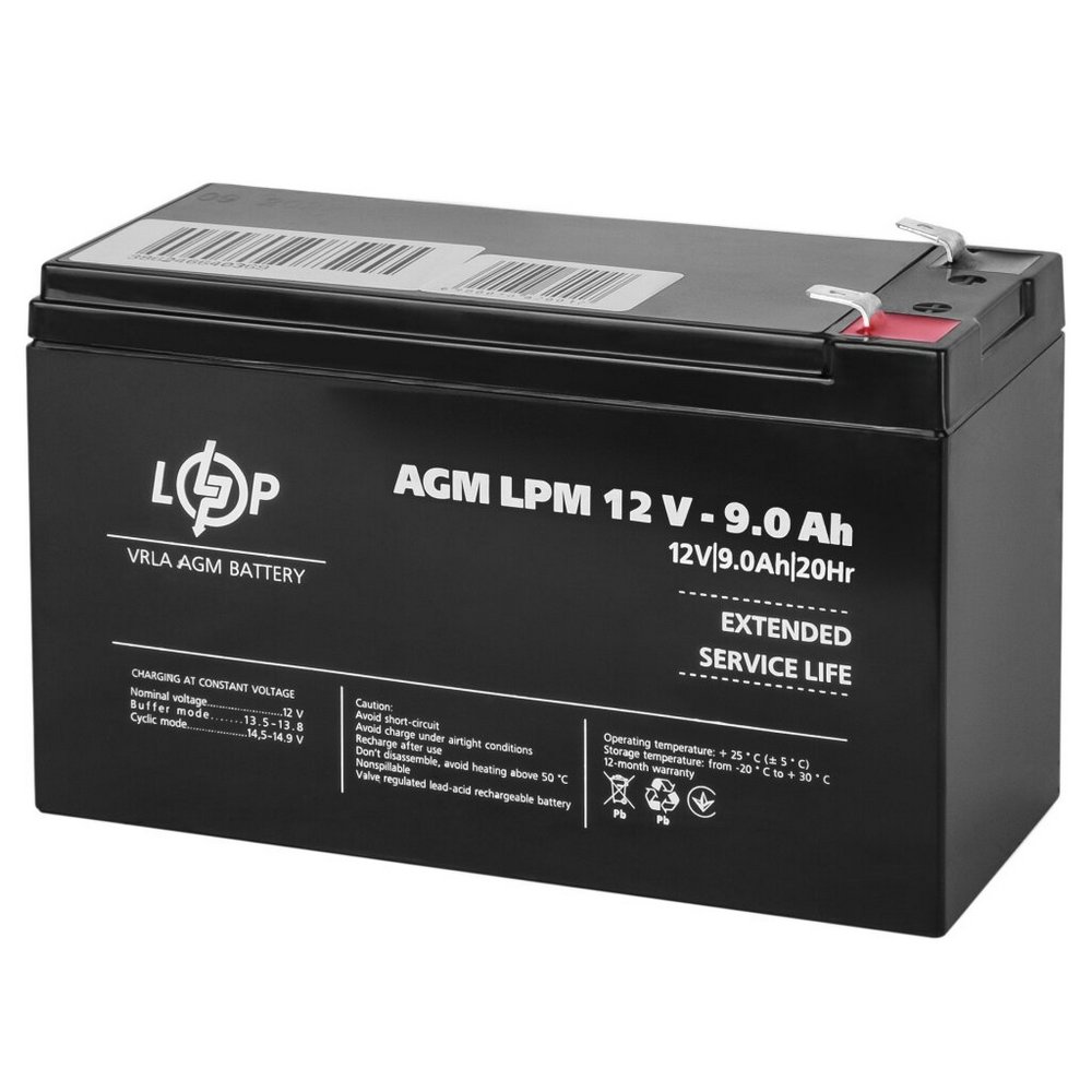 Акумулятор AGM LPM 12V 9Ah 3866 LogicPower - Фото 1