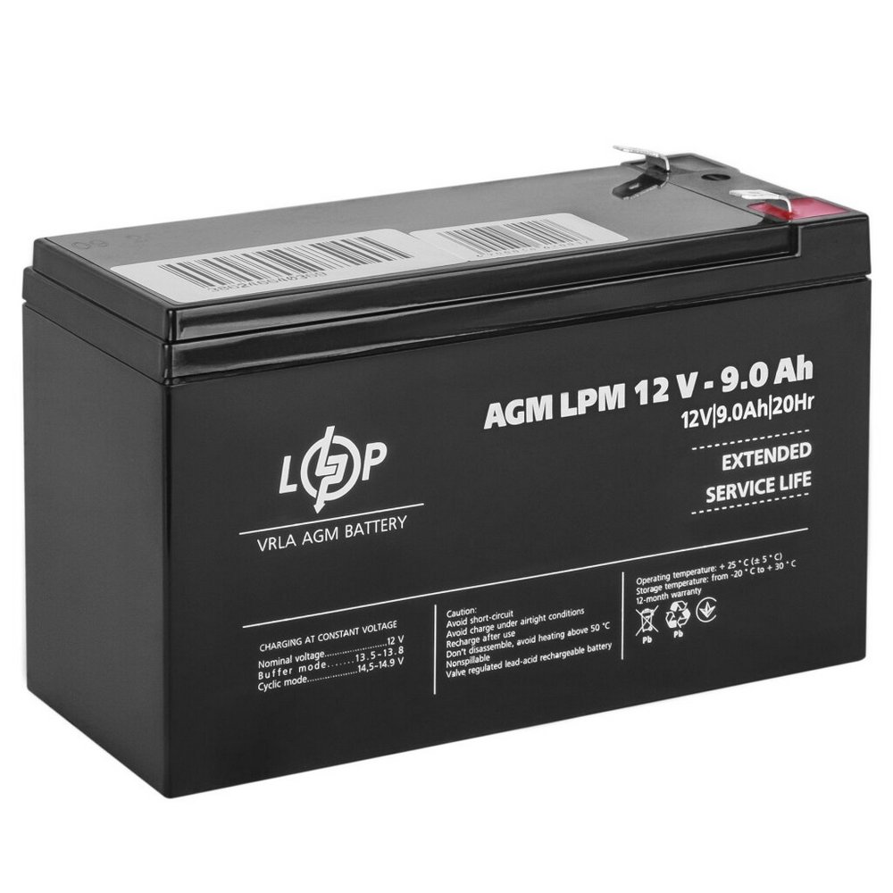 Акумулятор AGM LPM 12V 9Ah 3866 LogicPower - Фото 2