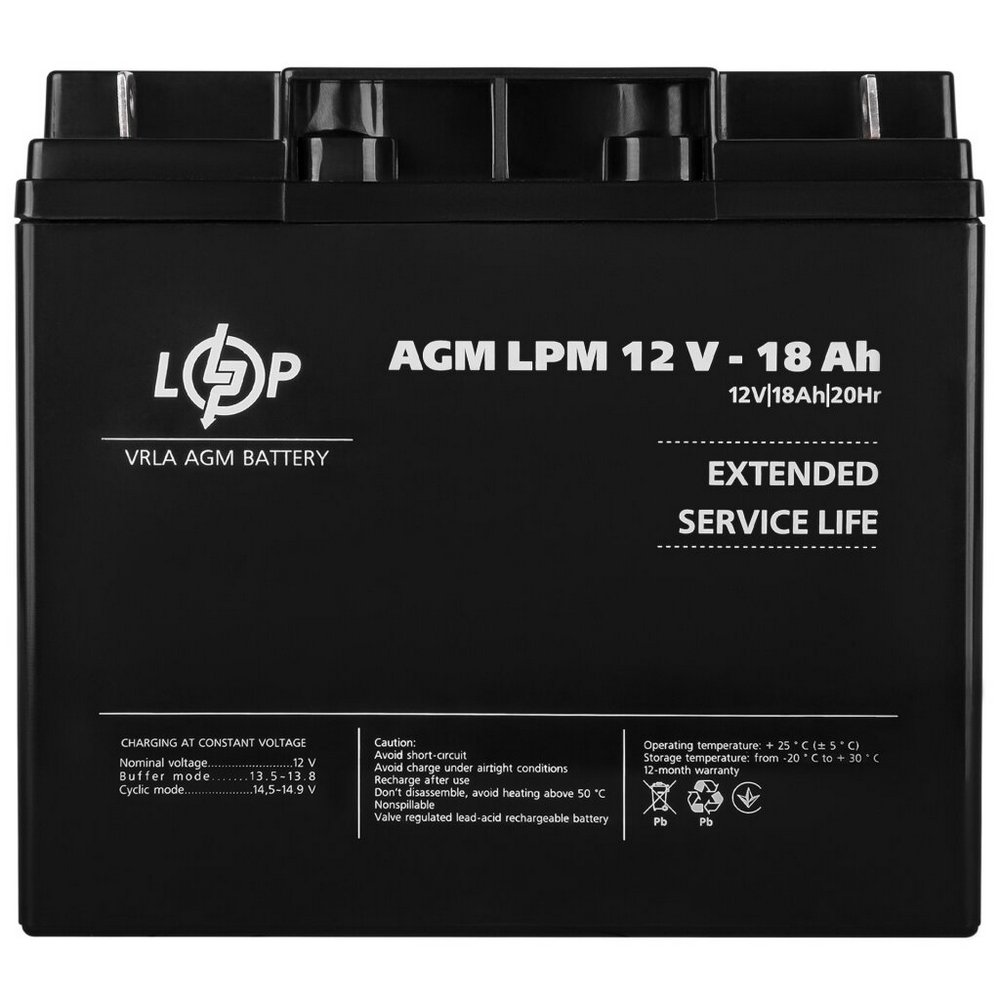 Акумулятор AGM LPM 12V 18Ah 4133 LogicPower - Фото 3