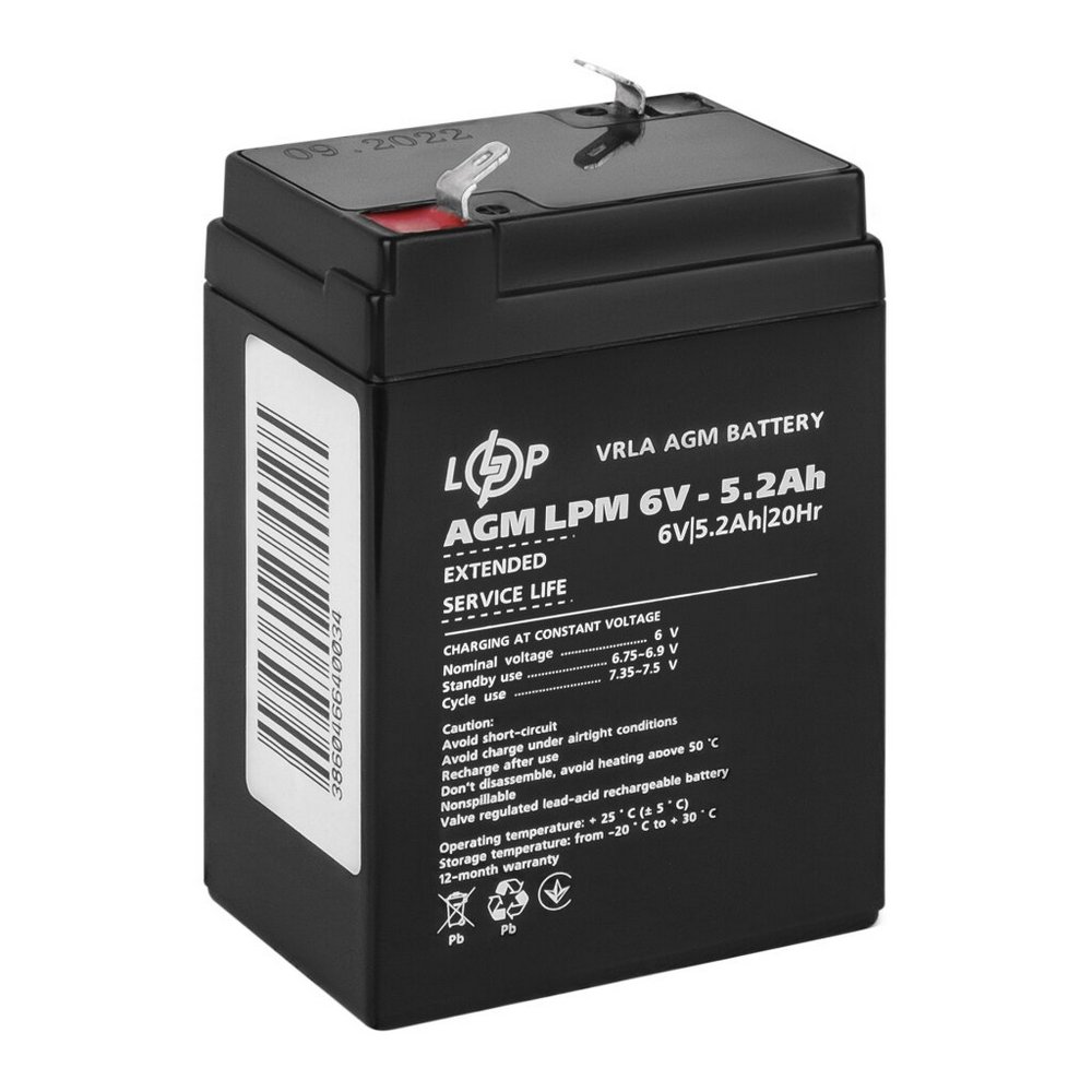 Акумулятор AGM LPM 6V 5.2Ah 4158 LogicPower - Фото 1