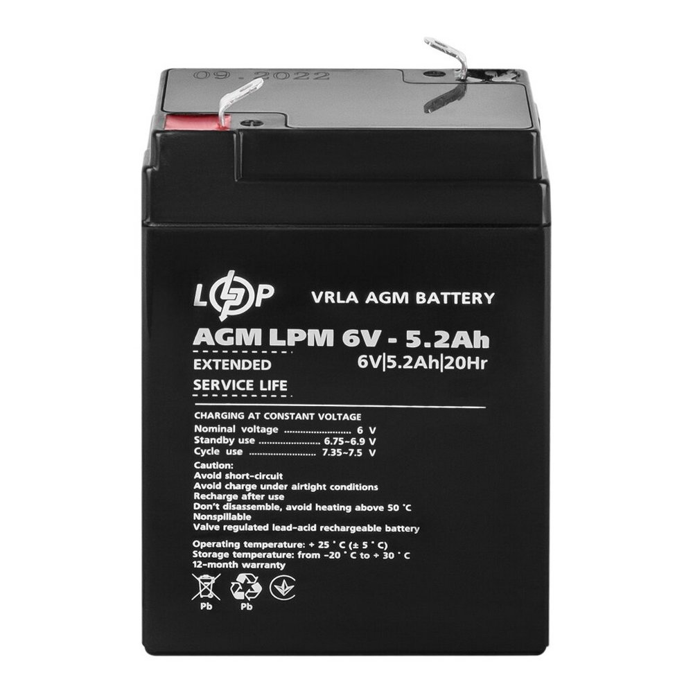 Акумулятор AGM LPM 6V 5.2Ah 4158 LogicPower - Фото 4